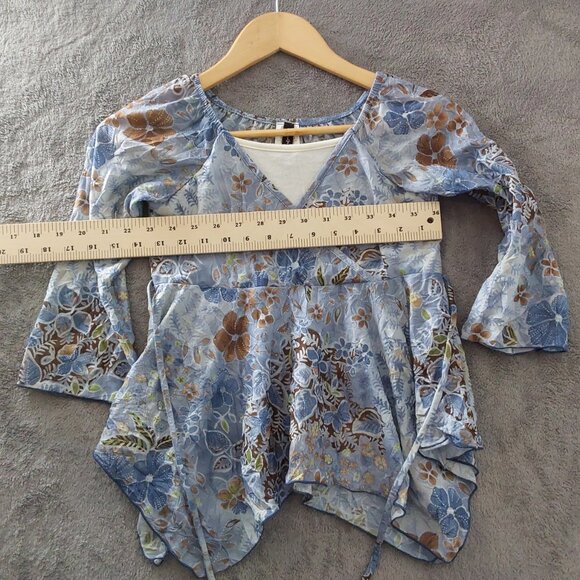 Vintage Lily Bleu Girls Sheer Floral Top Blue Brown Layered Size 10/12 - Picture 4 of 8